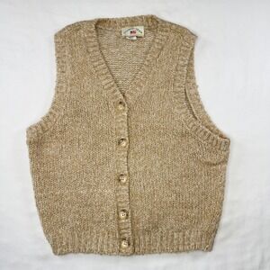 Vintage 90's County Seat Vest Women's Small Sweater Cardigan Tan Made in USA